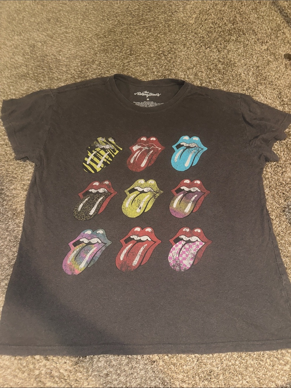 the Rolling Stones Black/Gray Tee with Multicolor Tongue Grid